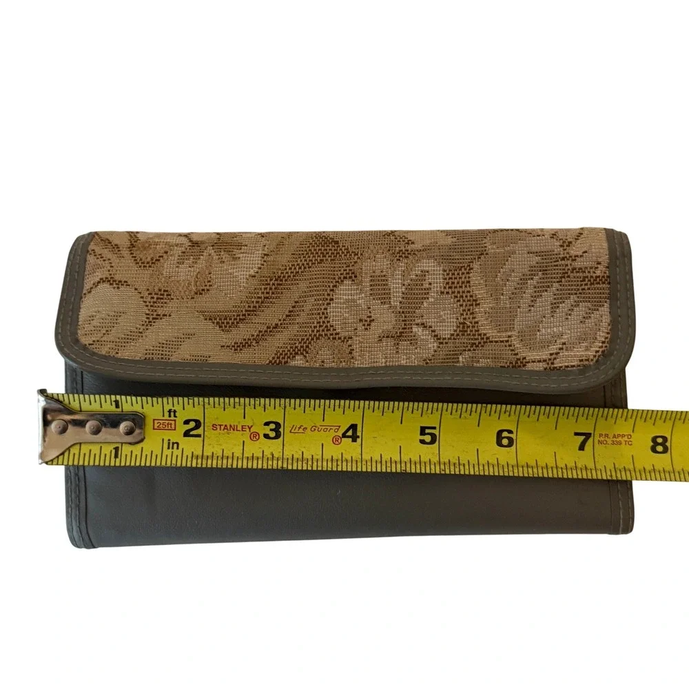 Vintage Floral Tapestry Checkbook Wallet Clutch Organizer Gray Vinyl Retro 70s‎